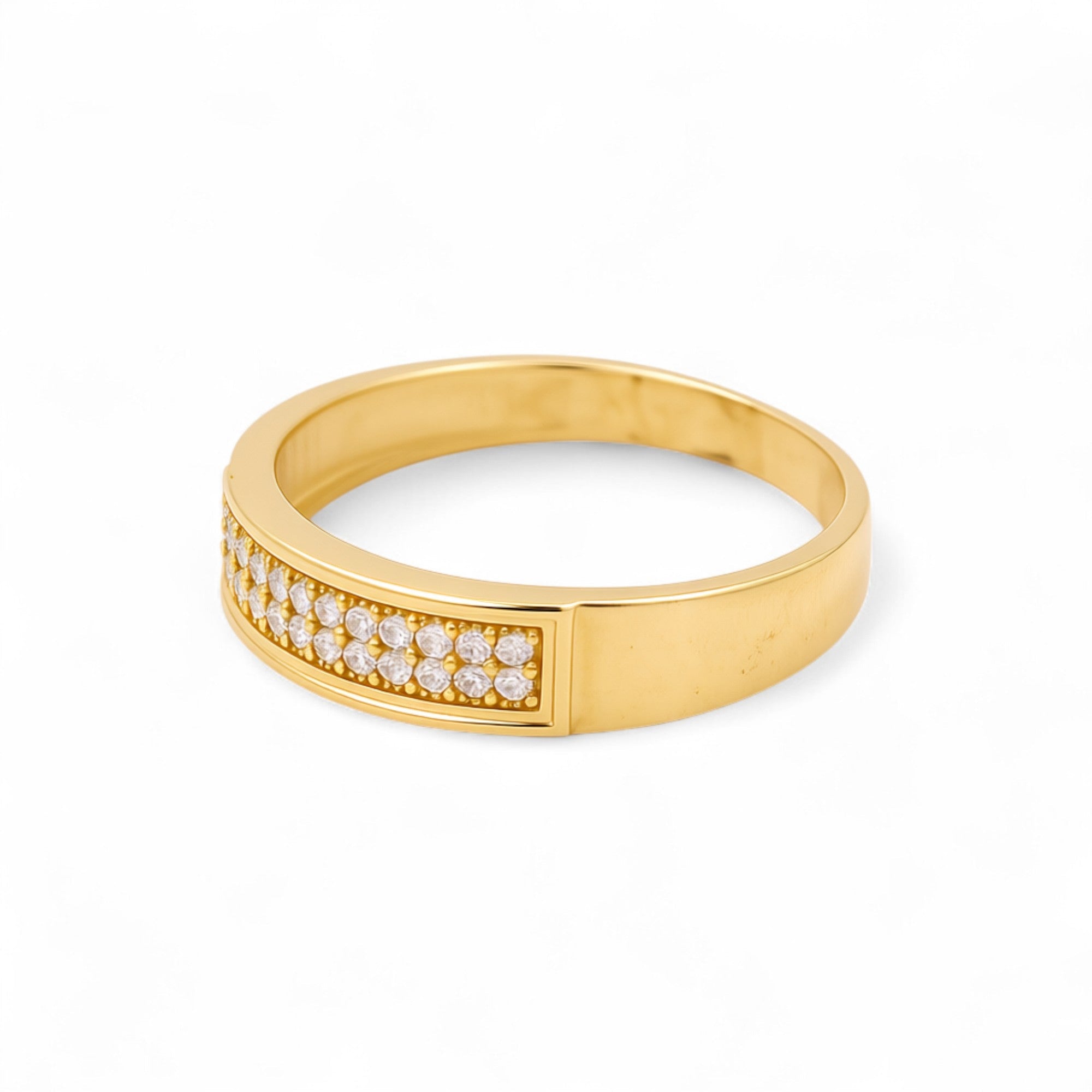 14K Yellow Gold Wedding Band with CZ Ring - Miral Jewelry