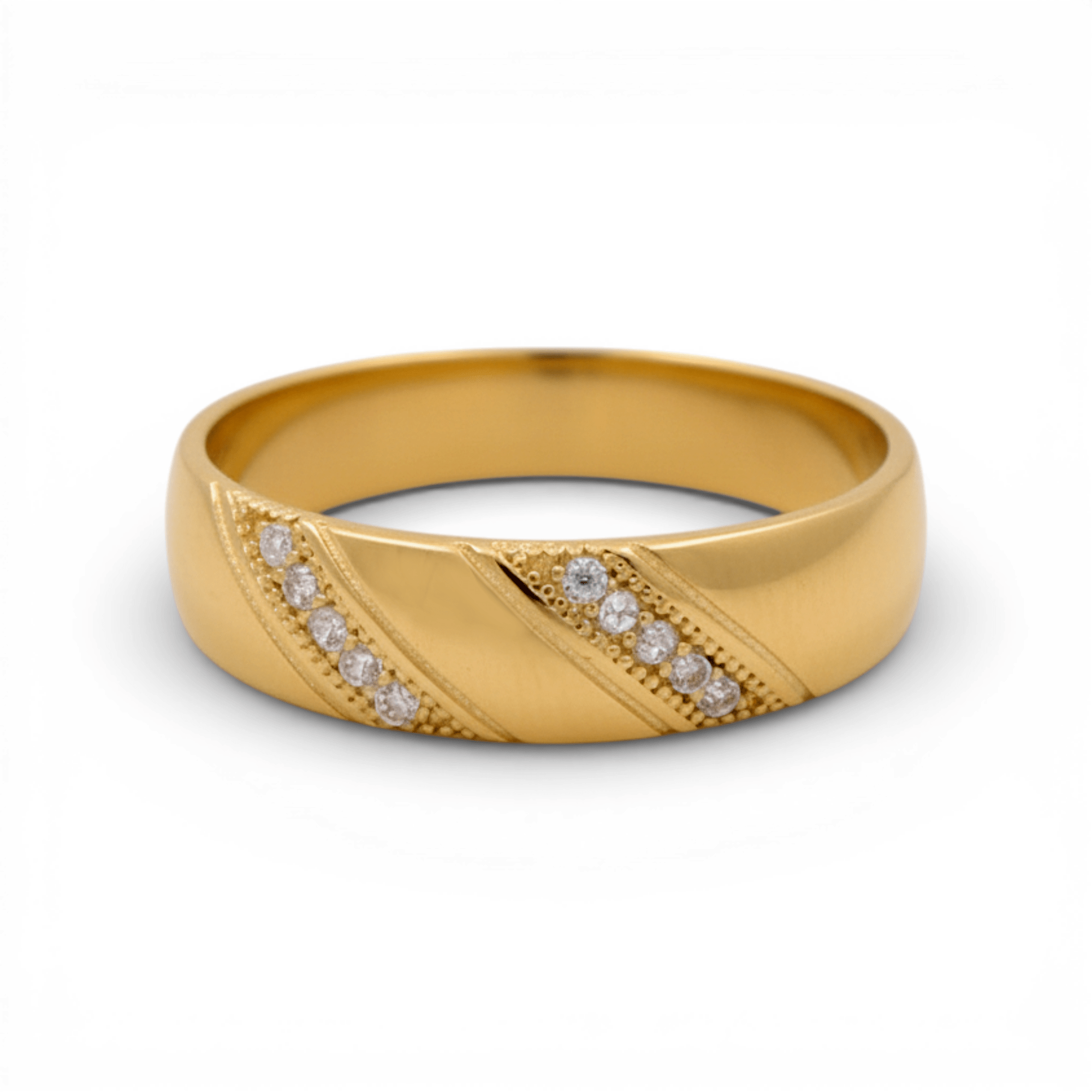 14K Yellow Gold Diagonal CZ Wedding Band 2.6 g