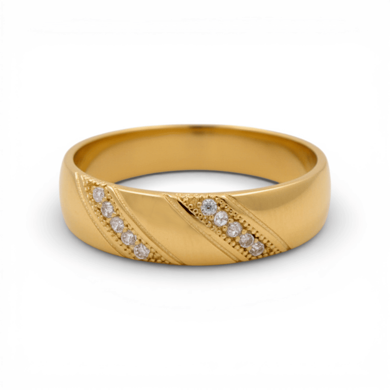 14K Yellow Gold Wedding Band with CZ Ring - Miral Jewelry