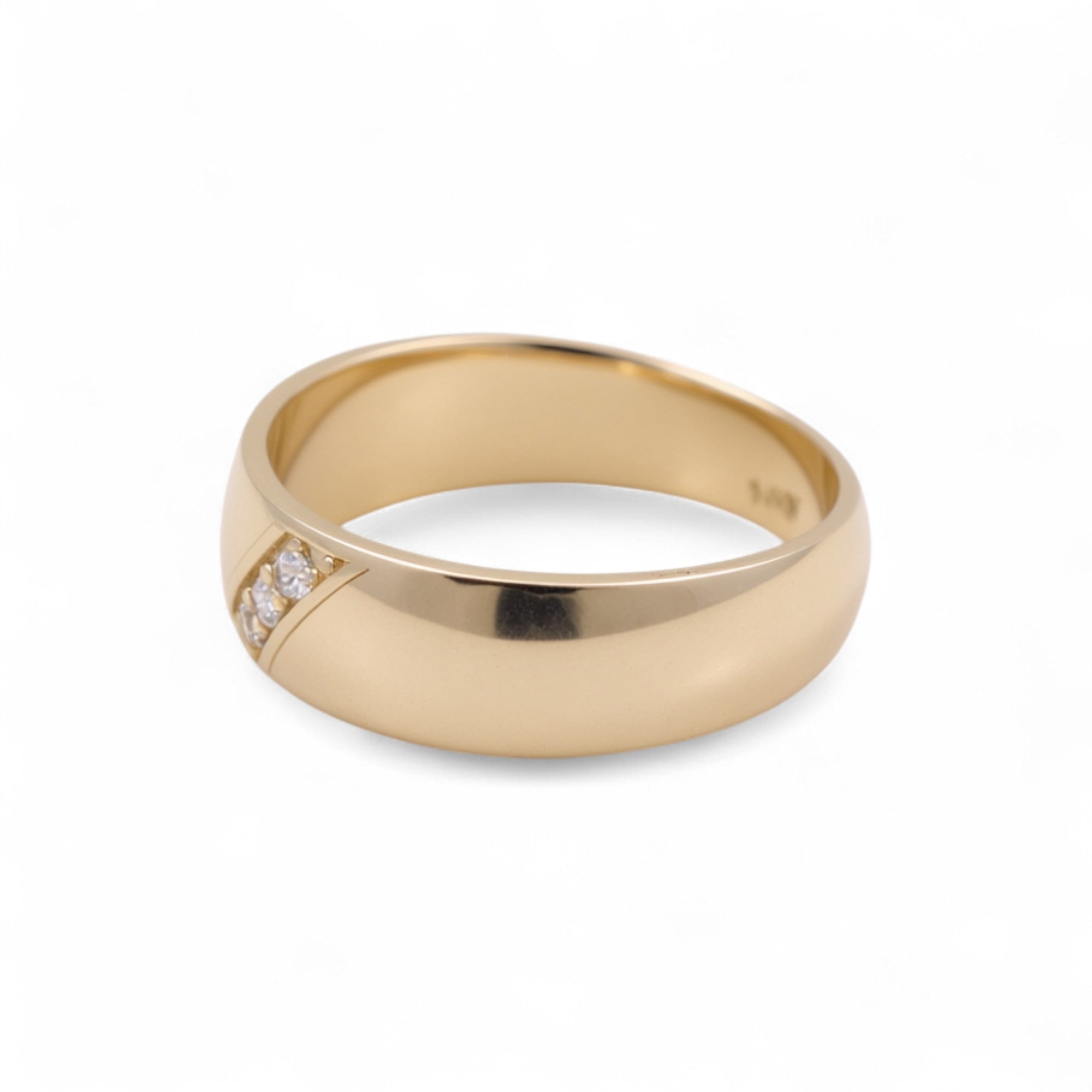 14K Yellow Gold Satin Wedding Band with Diagonal CZ 3.4 g – view 2