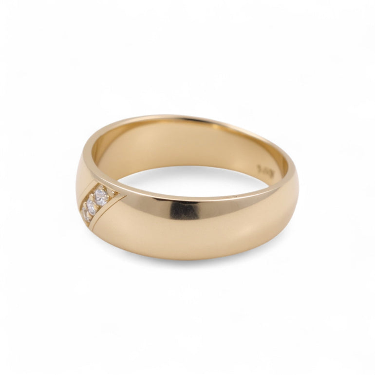 14K Yellow Gold Wedding Band with CZ Ring - Miral Jewelry