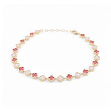 14K Yellow Gold White and Red Flower Bracelet Women's - Miral Jewelry
