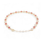 14K Yellow Gold White and Red Flower Bracelet Women's - Miral Jewelry