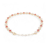 14K Yellow Gold White and Red Flower Bracelet Women's - Miral Jewelry