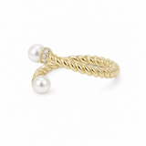 14K Yellow Gold Twisted Bypass Ring with Two Pearls – view 2