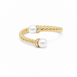 14K Yellow Gold Twisted Bypass Ring with Two Pearls