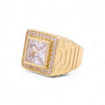 14k Yellow Gold White Square Fashion Ring - Miral Jewelry
