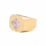 14k Yellow Gold White Square Fashion Ring - Miral Jewelry