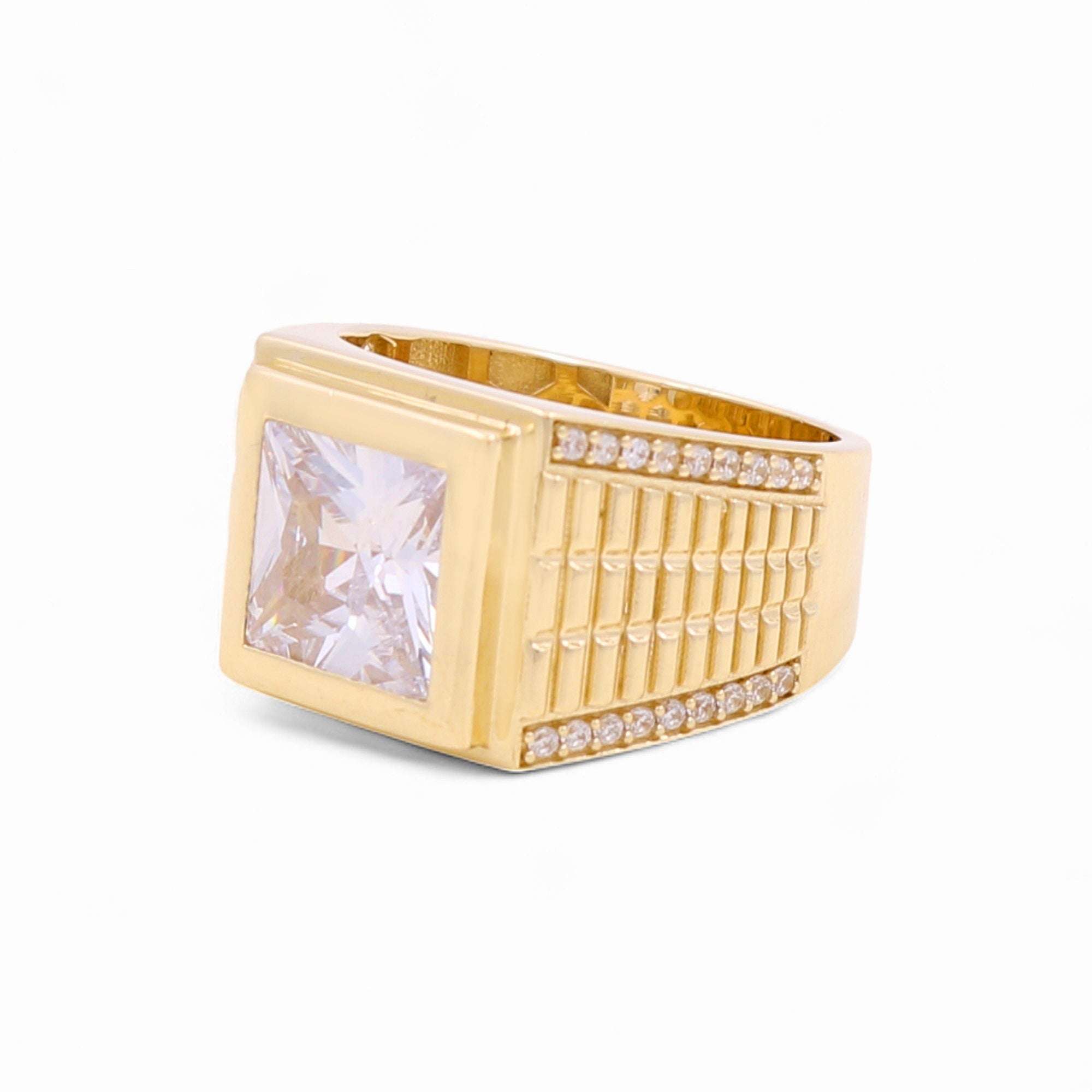 14K Yellow Gold Men's Square White Stone Ring with Fluted Sides 9.3 g – view 2