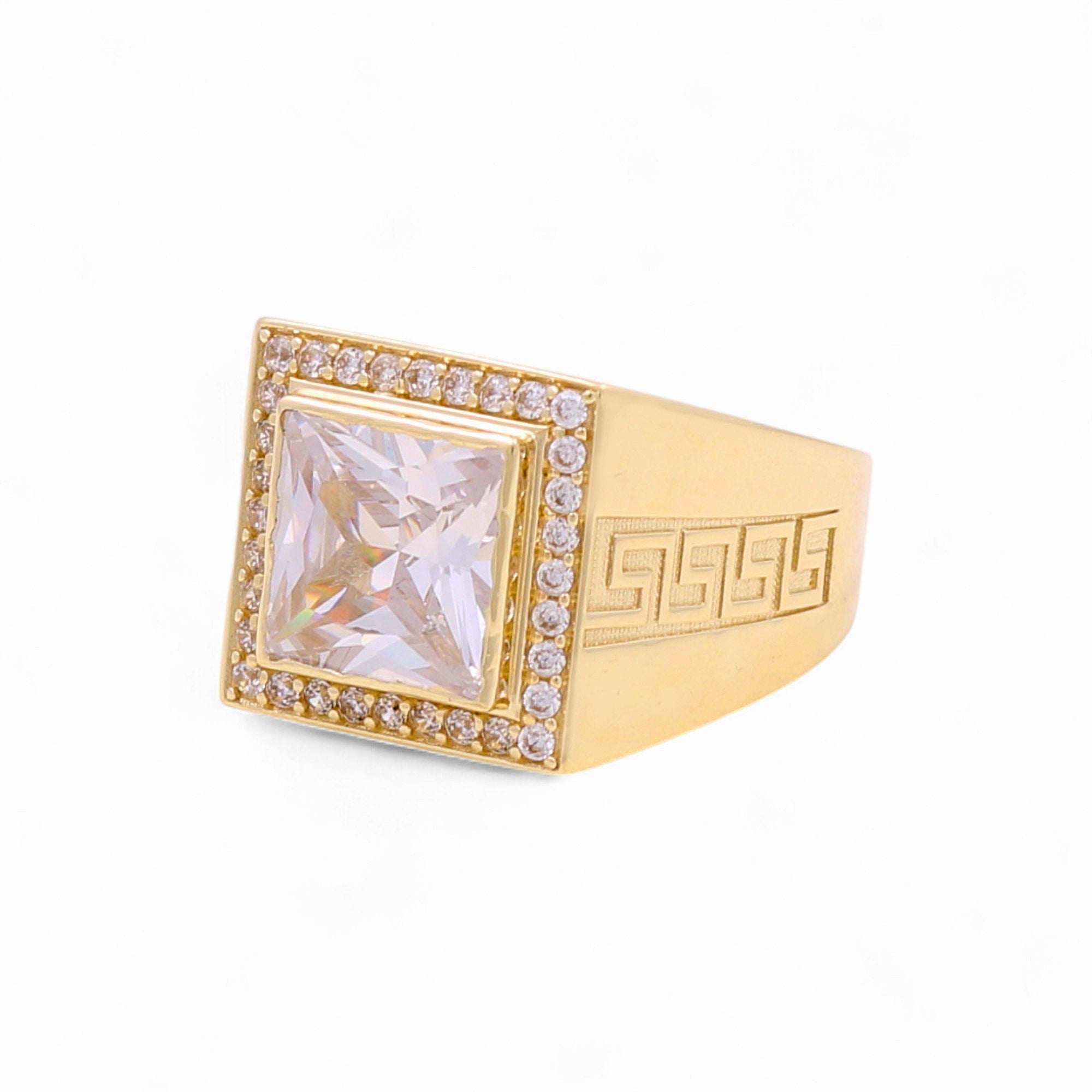 14k Yellow Gold White Square Fashion Ring - Miral Jewelry