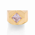 14k Yellow Gold White Square Fashion Ring - Miral Jewelry