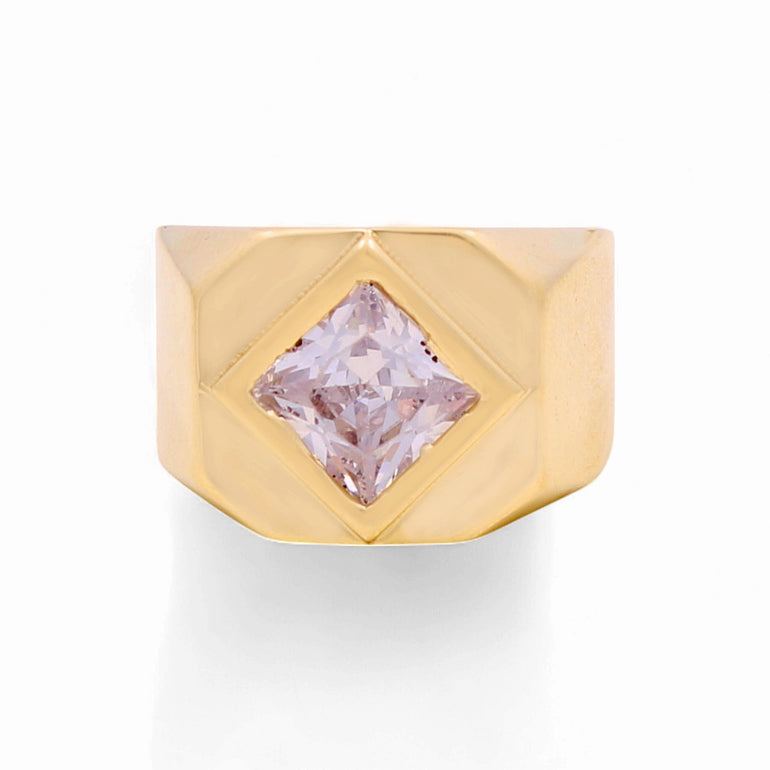 14k Yellow Gold White Square Fashion Ring - Miral Jewelry