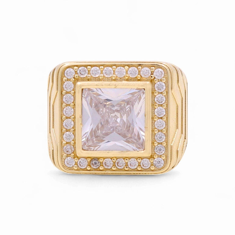 14k Yellow Gold White Square Fashion Ring - Miral Jewelry