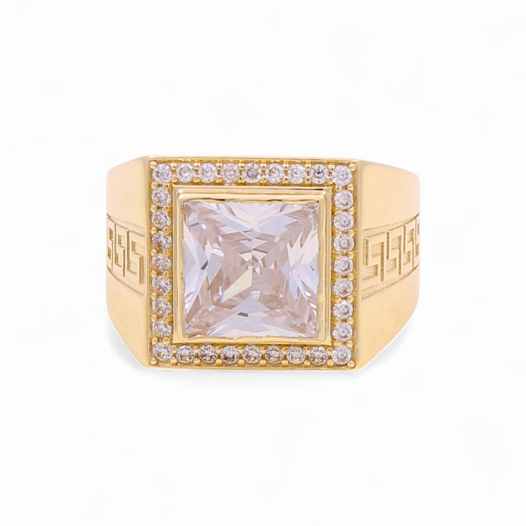 14k Yellow Gold White Square Fashion Ring - Miral Jewelry
