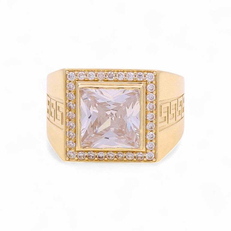 14k Yellow Gold White Square Fashion Ring - Miral Jewelry