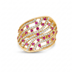14K Yellow Gold with Red and White Cz Fashion Women's Ring - Miral Jewelry