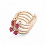 14K Yellow Gold Woman Fashion Ring with Diamonds and Ruby - Miral Jewelry