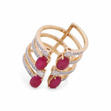 14K Yellow Gold Woman Fashion Ring with Diamonds and Ruby - Miral Jewelry