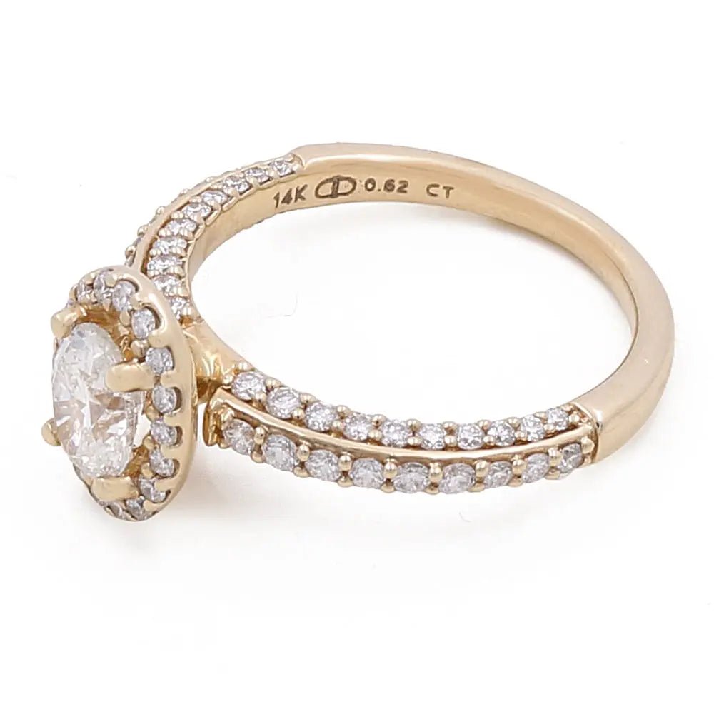 14K Yellow Gold Women's Contemporary Engagement Ring 0.62Tw Oval Diamonds - 0.54Tw Round Diamonds - Miral Jewelry