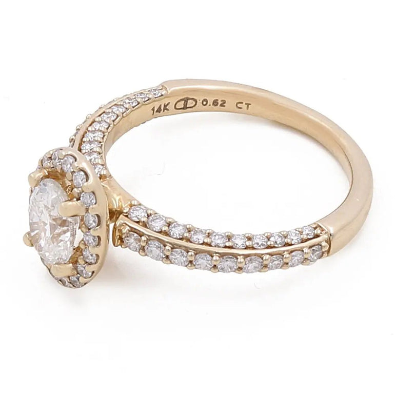 14K Yellow Gold Women's Contemporary Engagement Ring 0.62Tw Oval Diamonds - 0.54Tw Round Diamonds - Miral Jewelry