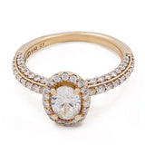 14K Yellow Gold Women's Contemporary Engagement Ring 0.62Tw Oval Diamonds - 0.54Tw Round Diamonds - Miral Jewelry