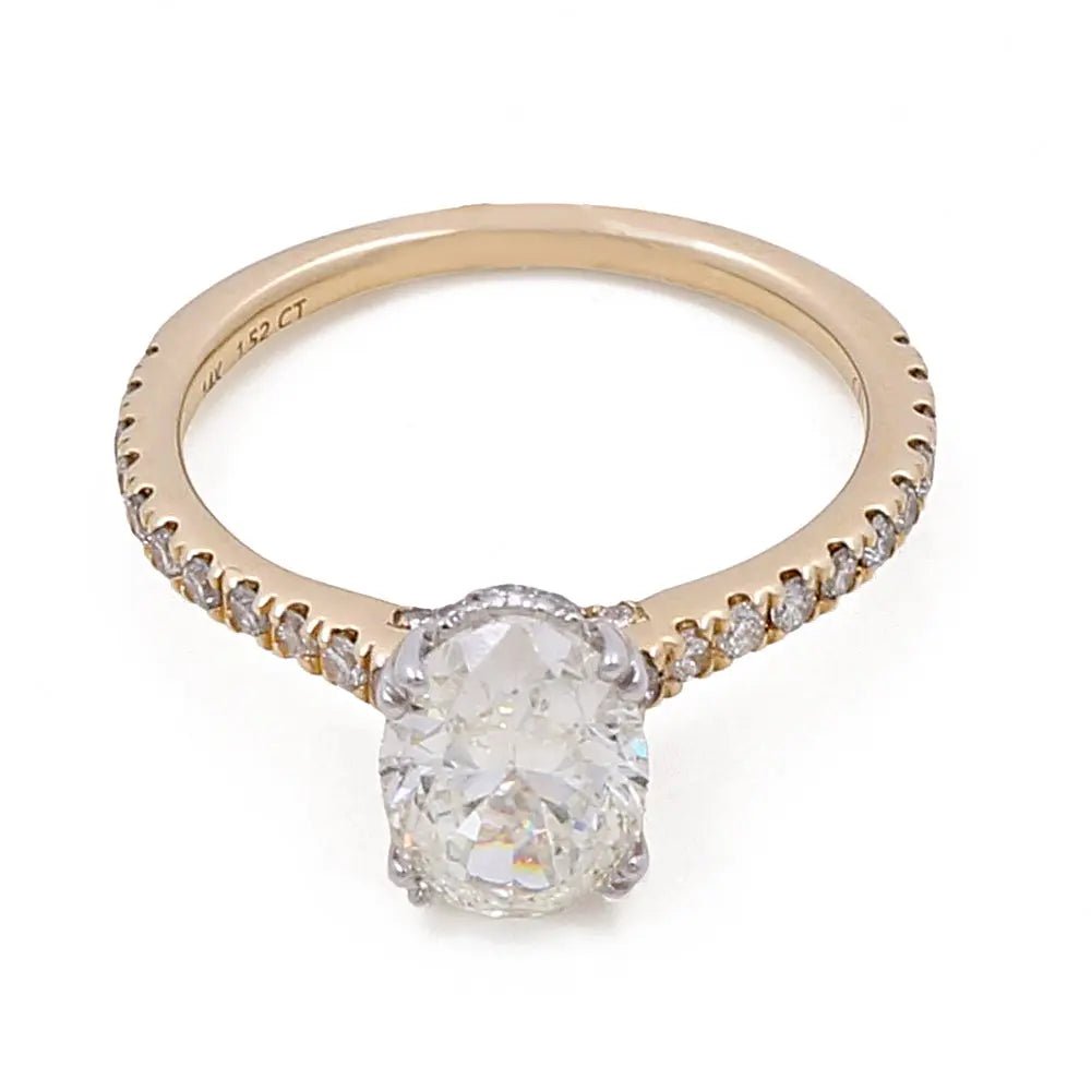 14K Yellow Gold Women's Contemporary Engagement Ring 1.52 Oval Diamonds - 0.64Tw Round Diamonds - Miral Jewelry