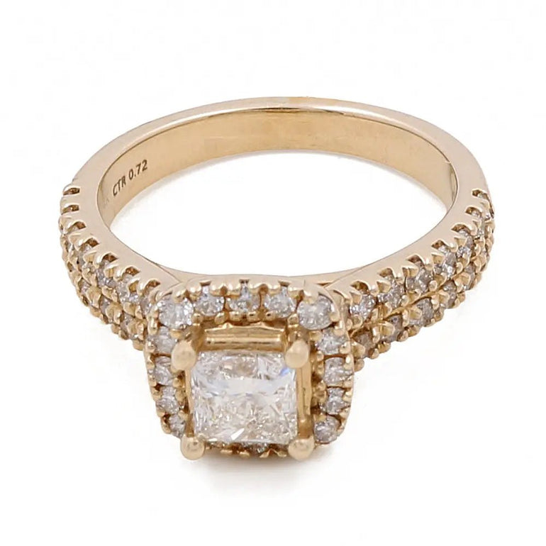 14K Yellow Gold Women's Contemporary Engagement Ring with 0.75Tw Round Diamonds - Miral Jewelry