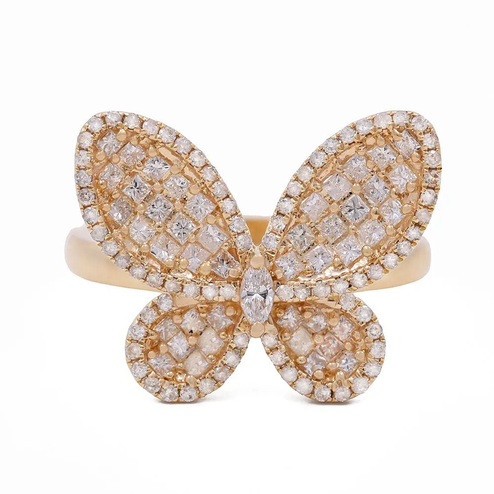 14K Yellow Gold Diamond Butterfly Ring 1.21 ct tw