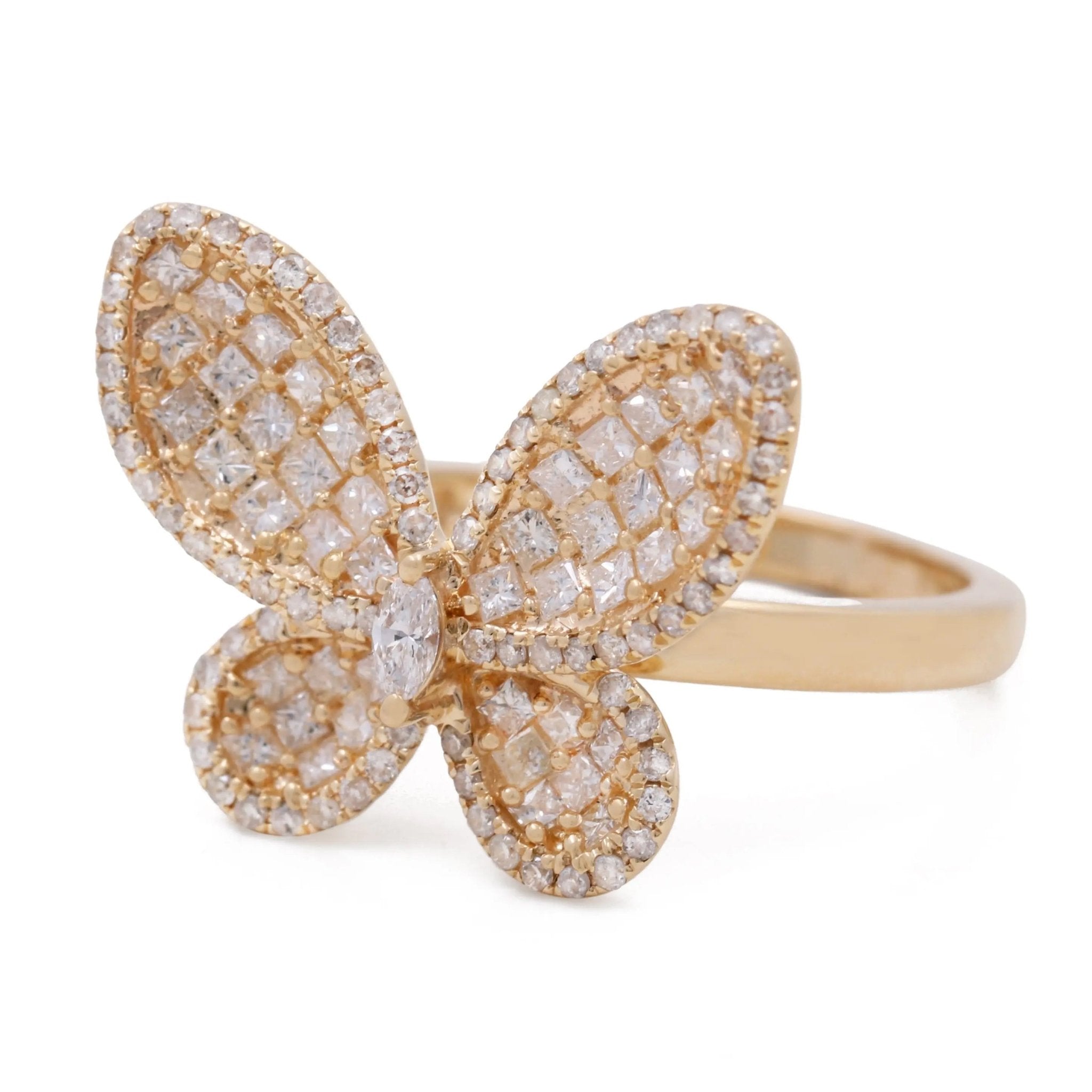 14K Yellow Gold Diamond Butterfly Ring 1.21 ct tw – view 2
