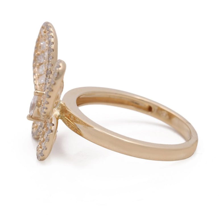 14K Yellow Gold Women's Diamond Butterfly Ring with 1.21 TW Round Diamonds - Miral Jewelry