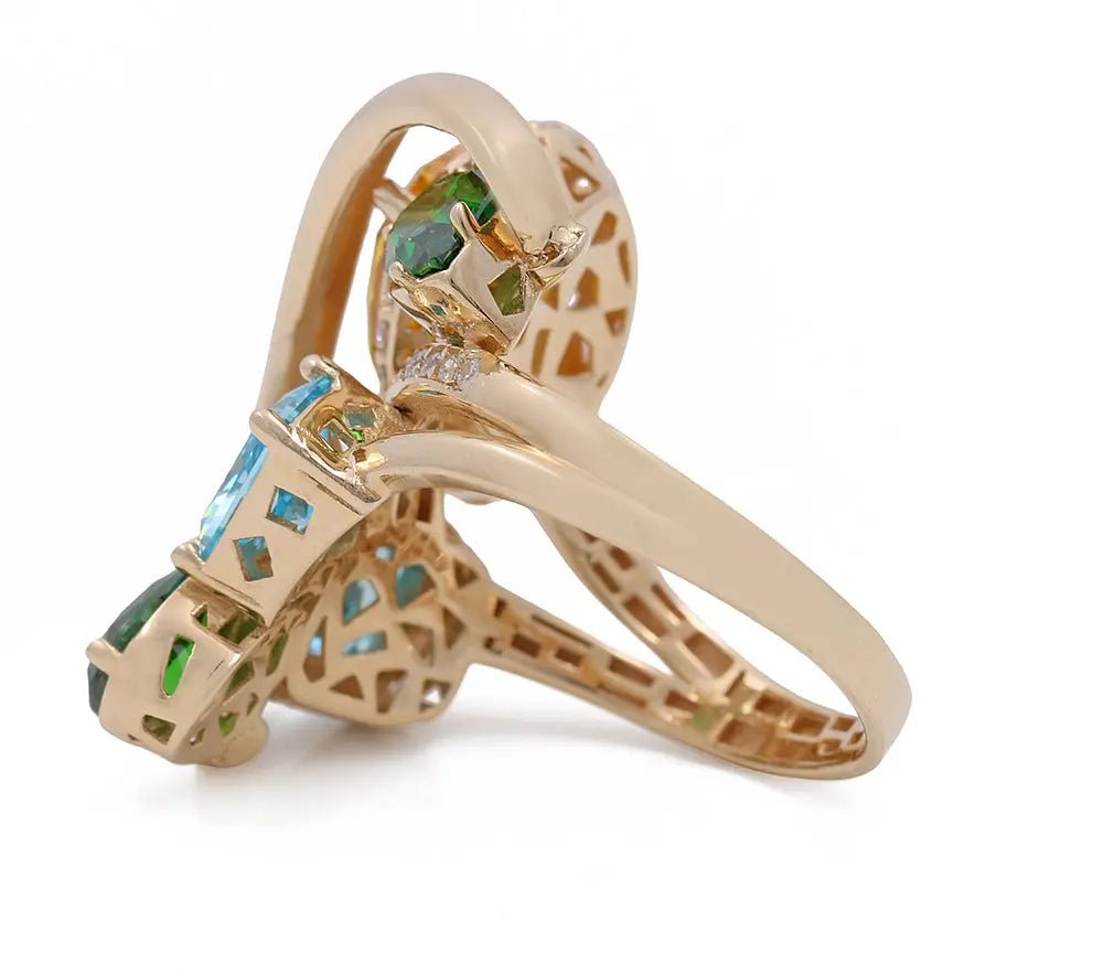 14K Yellow Gold Women's Fashion Stones Ring with Cubic Zirconias - Miral Jewelry