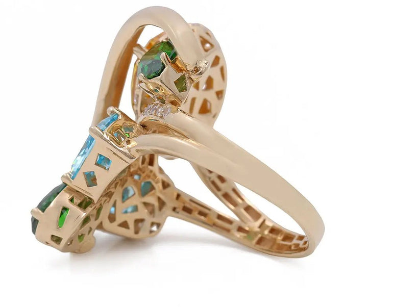 14K Yellow Gold Women's Fashion Stones Ring with Cubic Zirconias - Miral Jewelry
