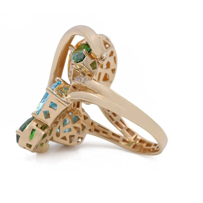 14K Yellow Gold Multi-Color Gemstone Cocktail Ring with CZ – view 2