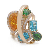 14K Yellow Gold Women's Fashion Stones Ring with Cubic Zirconias - Miral Jewelry