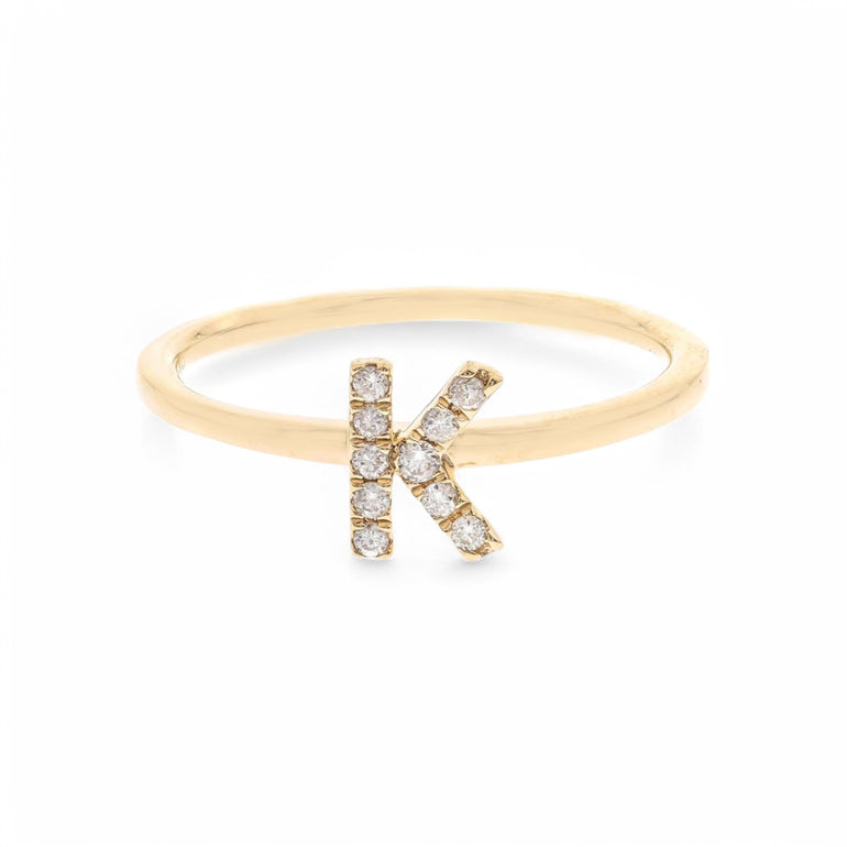 14K Yellow Inicial k Diamond Fashion Ring with 0.08Tw Round Diamonds - Miral Jewelry