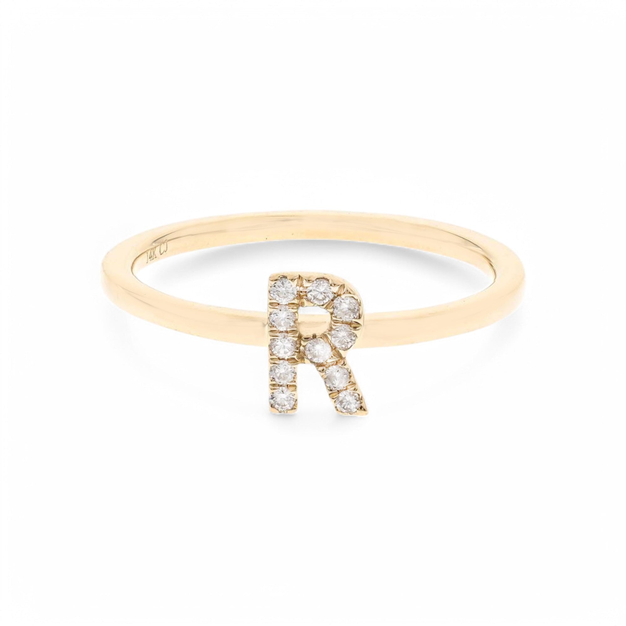 14K Yellow Gold Initial R Diamond Ring 0.09 ct tw