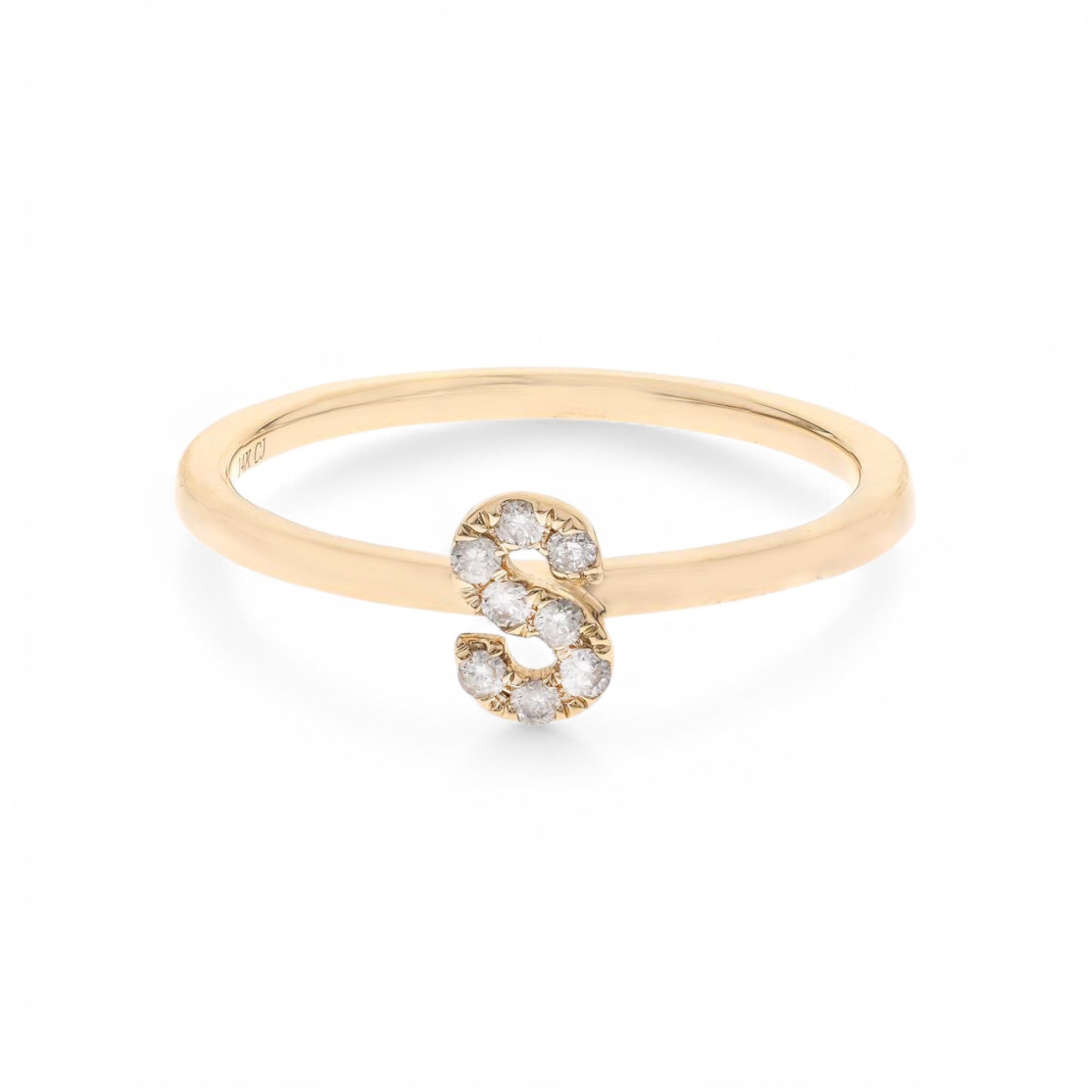 14K Yellow Gold Initial S Diamond Ring 0.09 ct tw
