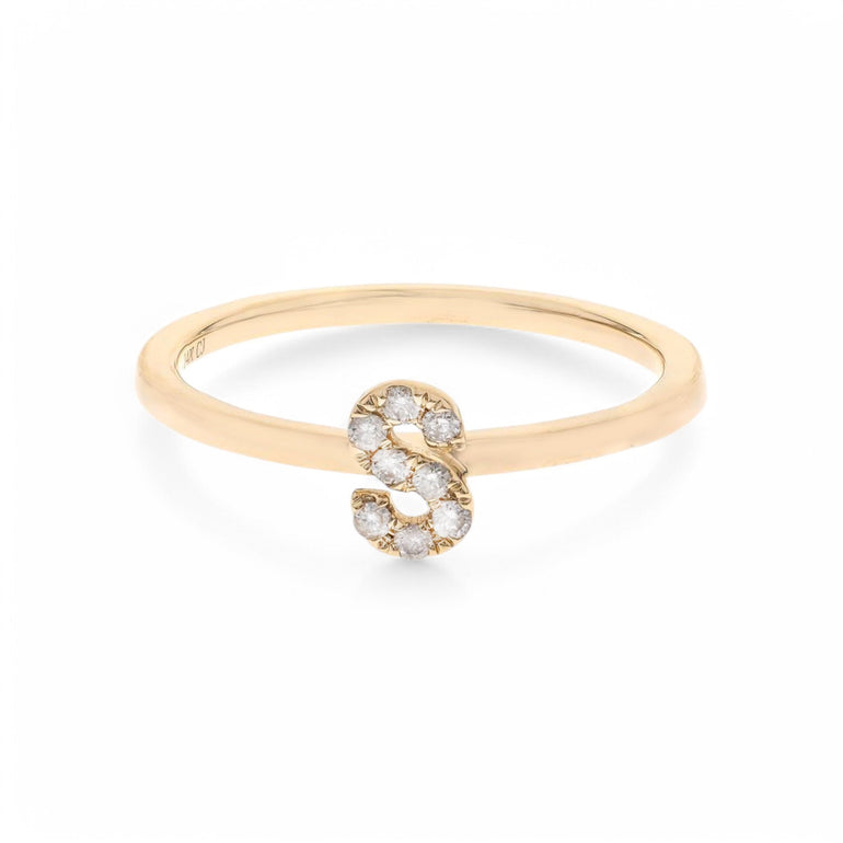 14K Yellow Inicial S Diamond Fashion Ring with 0.09Tw Round Diamonds - Miral Jewelry