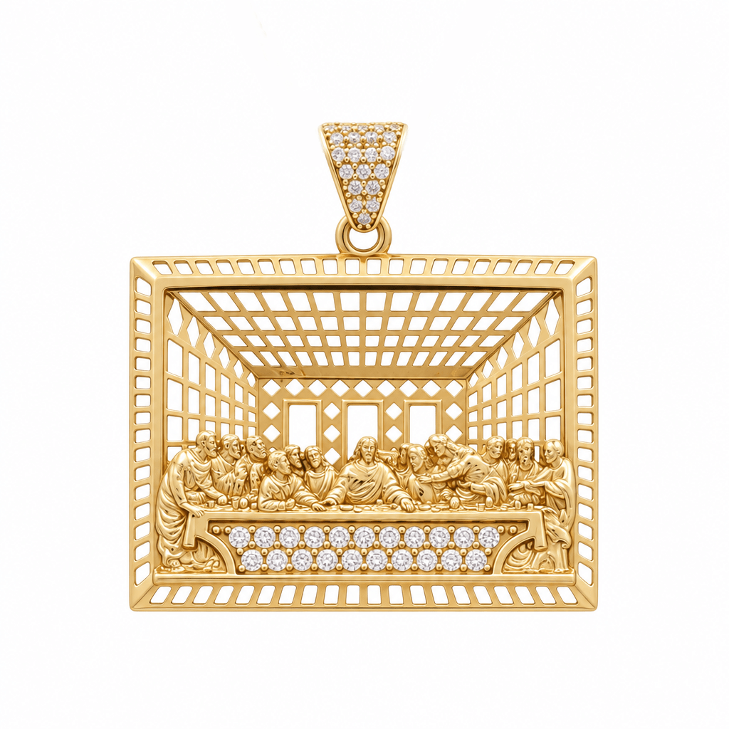 14K Yellow Last Supper With CZ Pendant - Miral Jewelry