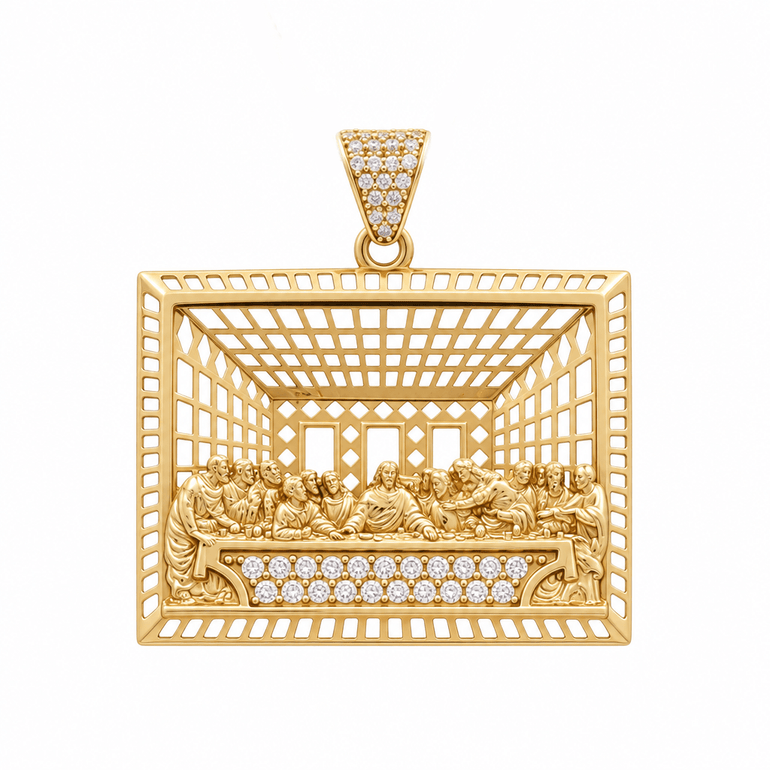 14K Yellow Last Supper With CZ Pendant - Miral Jewelry