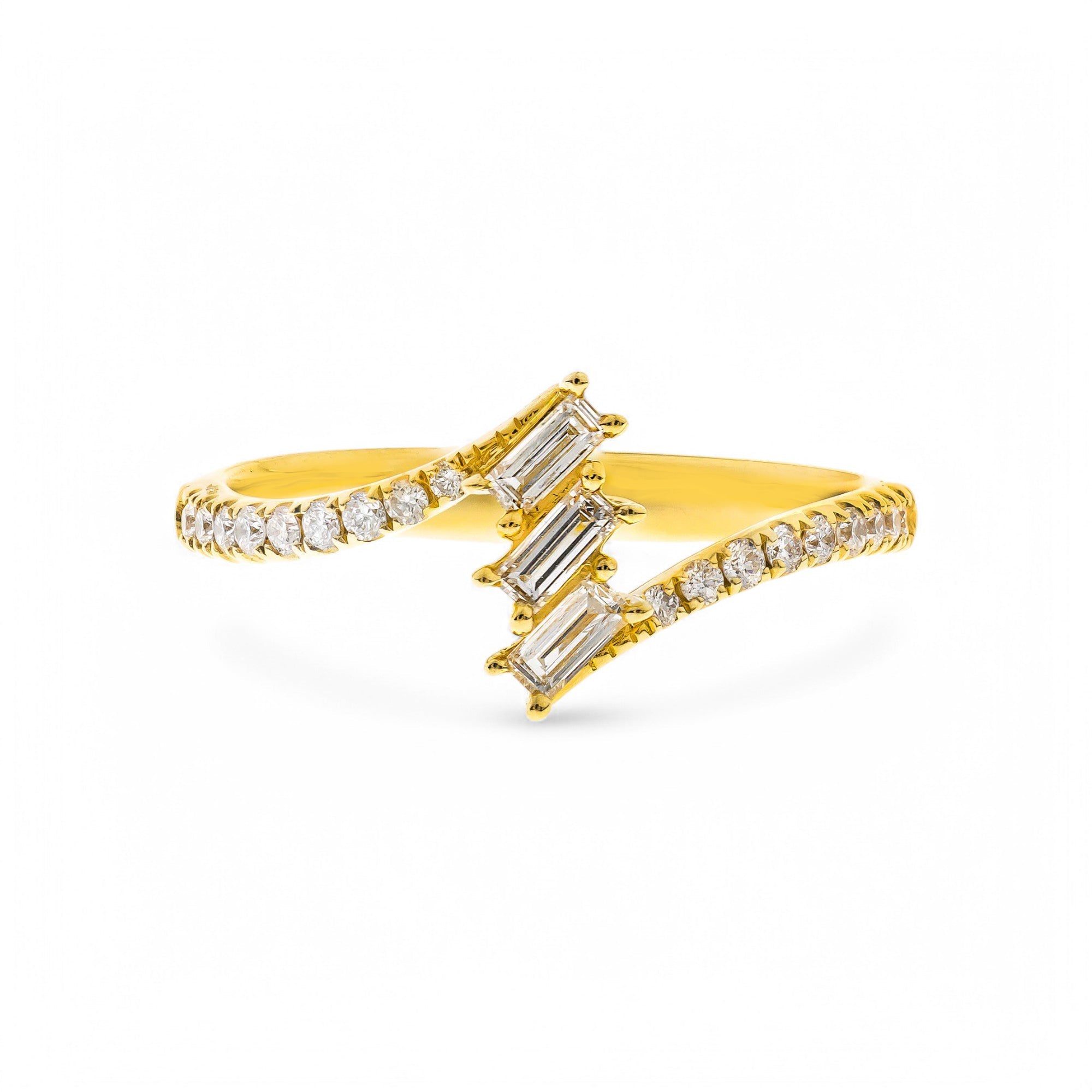 14K Yellow Gold Baguette Diamond Bypass Ring 0.34 ct tw