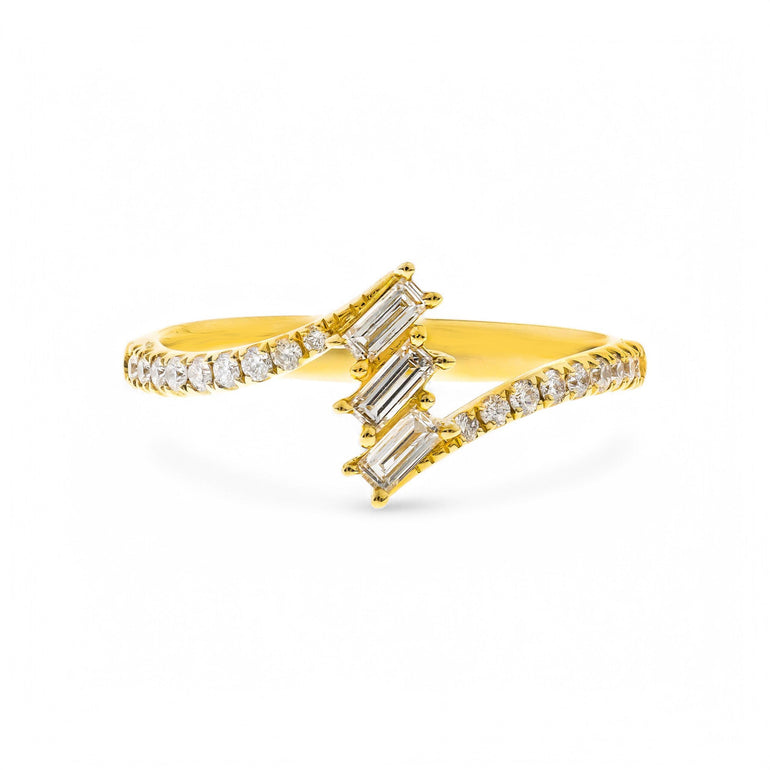 14K Yellow Modern Diamond Fashion Ring with 0.34Tw baguette and Round Diamonds - Miral Jewelry