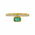 14K Yellow Modern Fashion Ring with 0.30Tw Rectangular Cushion Emeralds and 0.21Tw Round Diamonds - Miral Jewelry