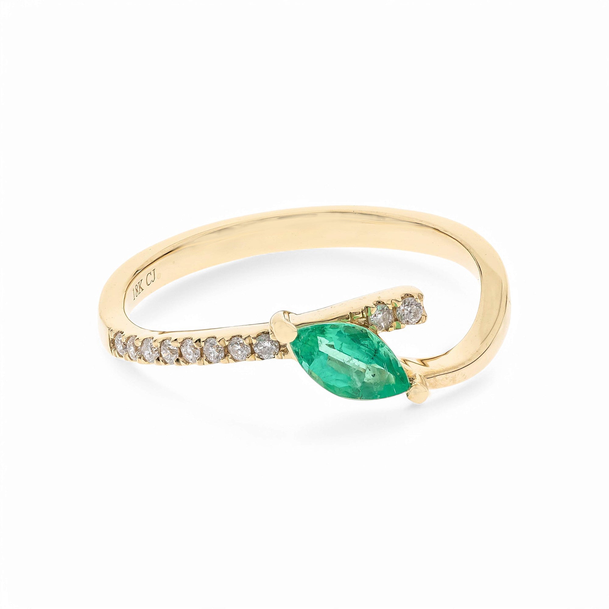 14K Yellow Gold Marquise Emerald & Diamond Bypass Ring 0.44 ct tw