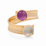 14K Yellow Satin Ligth Blue and Purple Stones Fashion Rings - Miral Jewelry