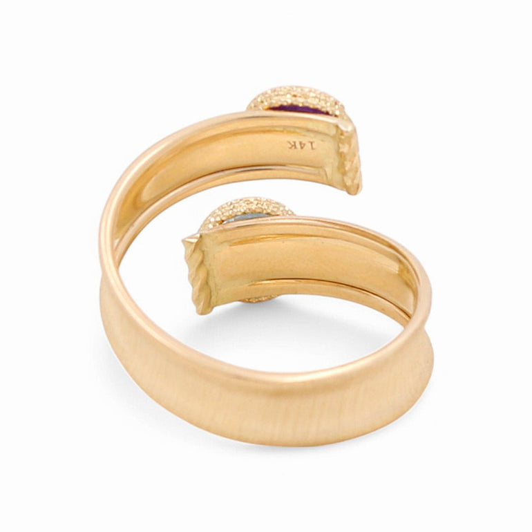 14K Yellow Satin Ligth Blue and Purple Stones Fashion Rings - Miral Jewelry