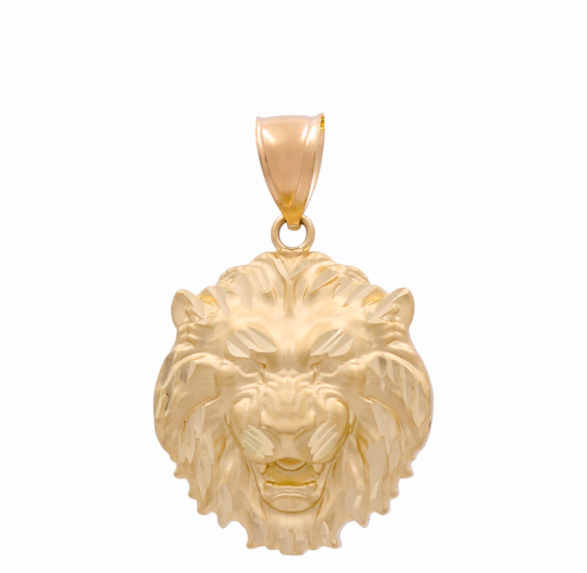 14K Yellow Satin Lion Pendant - Miral Jewelry