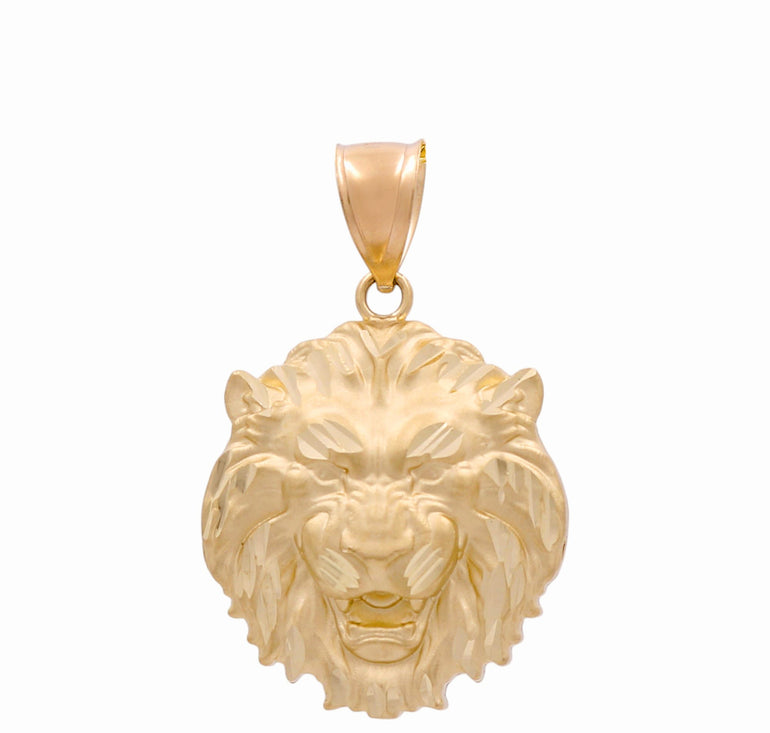 14K Yellow Satin Lion Pendant - Miral Jewelry