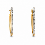 14K Yellow Gold Medium Hoop Diamond Earrings with Round Diamonds