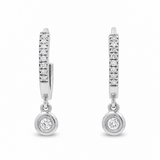 14K White Gold Small Hoop Diamond Earrings with 0.14Tw Round Diamonds